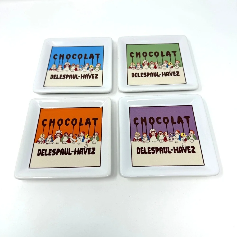 Pottery Barn Chocolate Delespaul Havez Coaster Set 4 Ceramic Cork Back